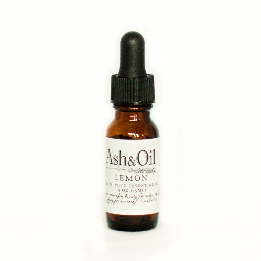 Ash&oil lemon essential oil in 15 ml amber dropper bottle