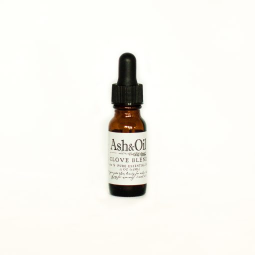 ash&oil clove blend essential oil in 15 ml amber dropper bottle