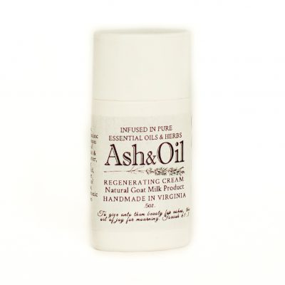 ash&oil organic goat milk regenerating cream in .5 oz white toggle bottle