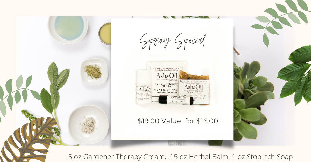 ash&oil gift set special 1/2 oz gardener therapy cream herbal balm stop itch goat milk soap